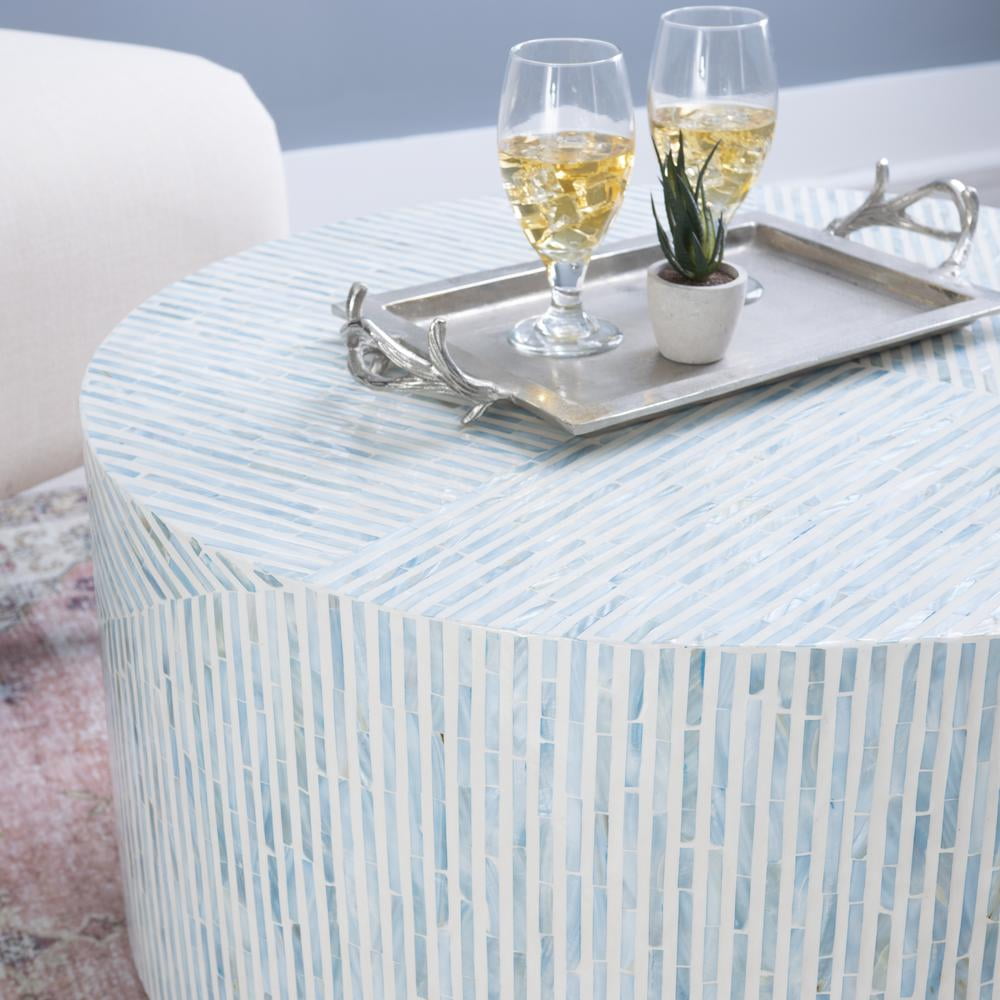 Linon Perrin Capiz Coffee Table Blue