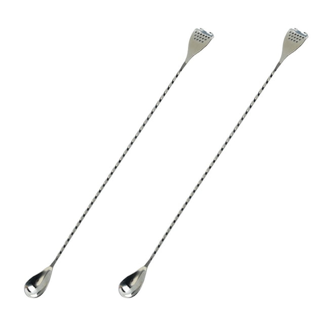 2PCS Cuchara Mezcladora de Acero Inoxidable 304 Cuchara Larga para Hielo de Bar Cuchara Mezcladora de Doble Extremo Cuchara de Cóctel de Mango Largo