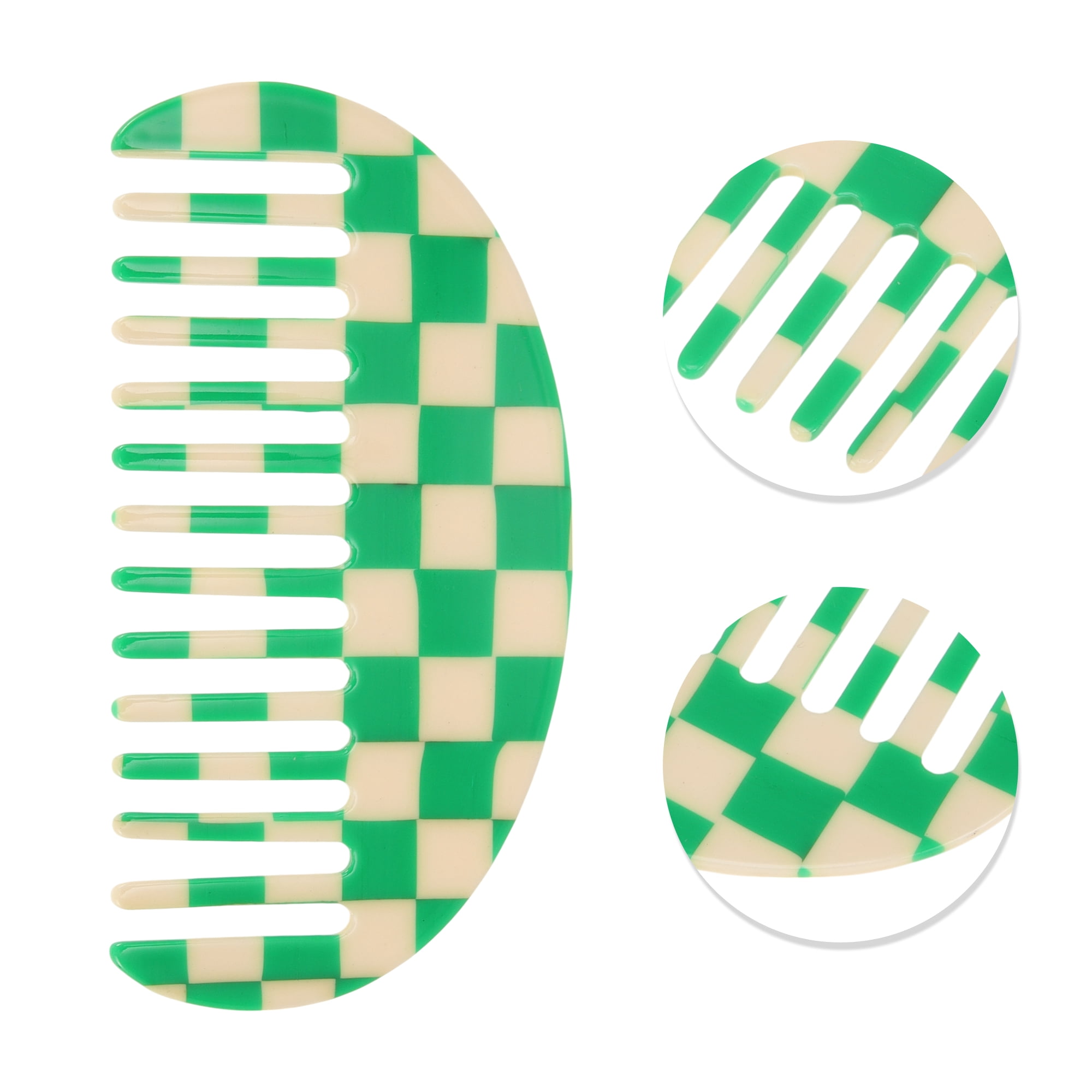 Unique Bargains 1 Pc Square Retro Checkerboard Hair Comb for All Hair Types Green, White