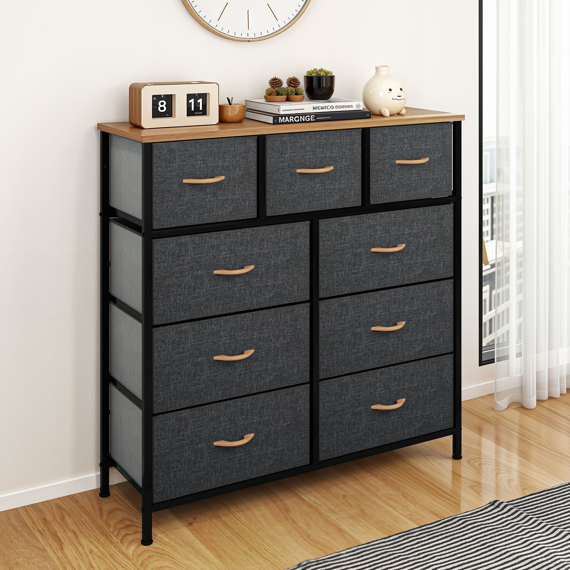 Uforic 9 Drawer Fabric Storage Dresser with Steel Frame for , Living Areas, Hallways, Closets, and Offices, Cool Gray