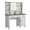 Brown and white, variant on Wood Vanity Desk with Mirror and Lights - Farmhouse Makeup Vanity Desk with Storage Shelves - Dressing Table with Power Outlet for Bedroom Dressing Room