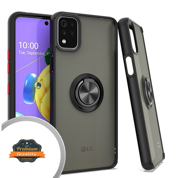 Xpression Case for LG K53, LG K52 Finger Ring Stand Holder Kickstand Hybrid Frosted Matte Silicone Soft TPU Hard PC Frame Shock-Absorption Phone Cover [Black]
