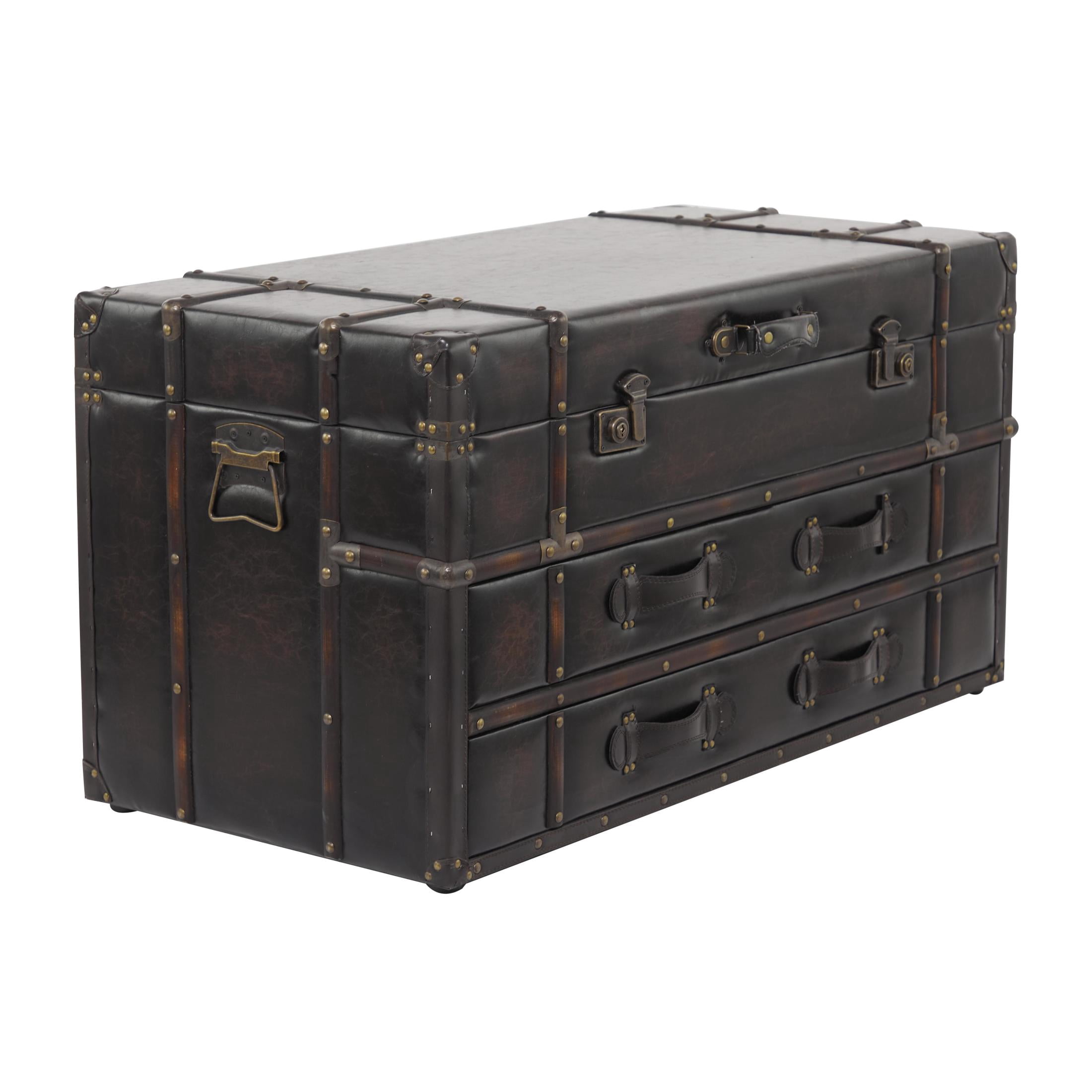 DecMode Vintage Wood Trunk Inspired Brown Coffee Table with Storage, 40"W x 21"H