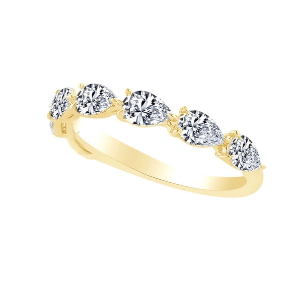 AFFY 1.09 Carat Pear Shape White Natural Diamond Wedding Band Ring 18K Solid Yellow Gold Ring Size-5