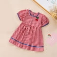 thumbnail image 2 of Ugoldhm Girls Cotton Summer Dress - Short Sleeve Crew Neck Plaid Print Casual Midi Dress with Back Zipper, Size 1-6T, 2 of 9