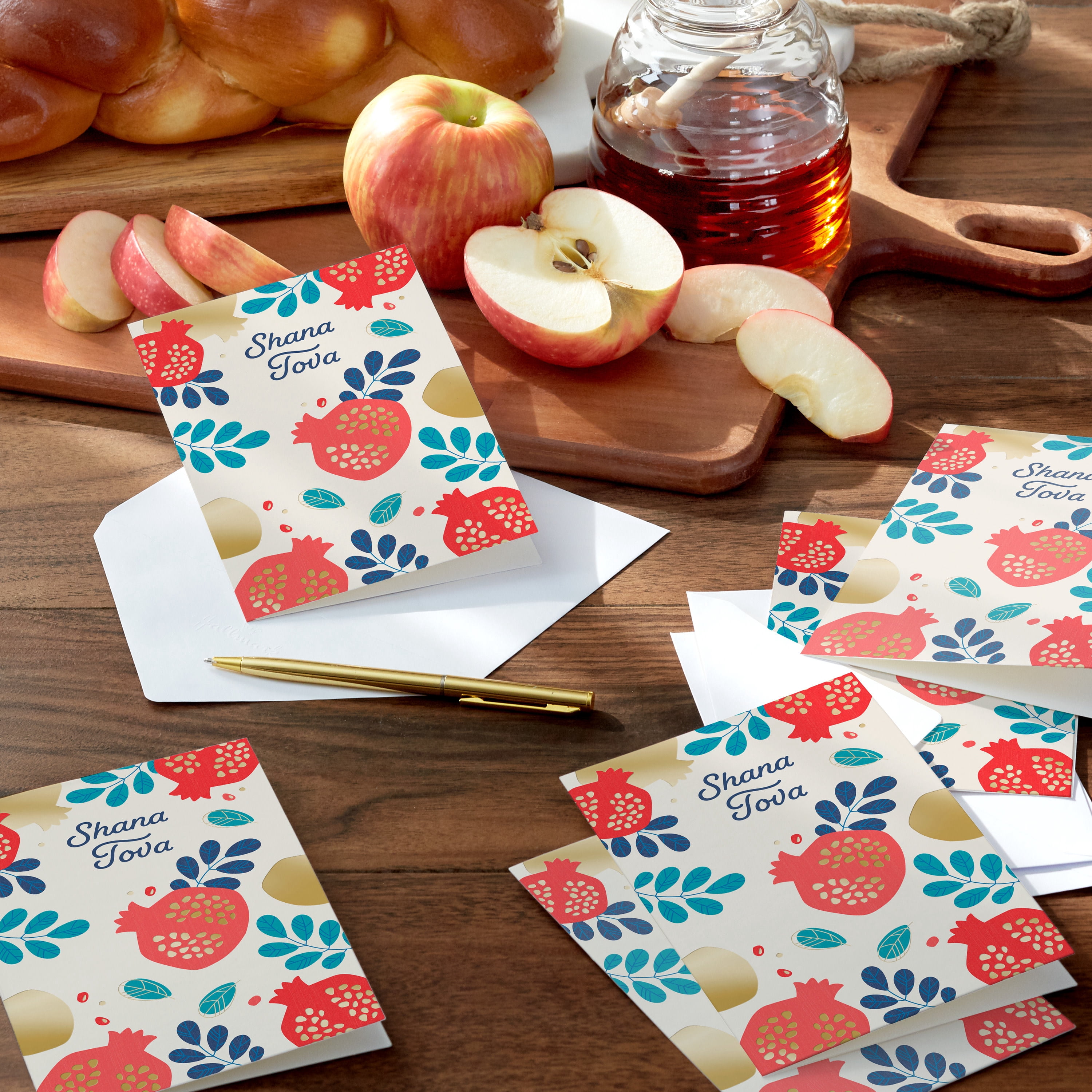 Hallmark Tree of Life Rosh Hashanah Cards (Red Gold Pomegranates), 6 Count