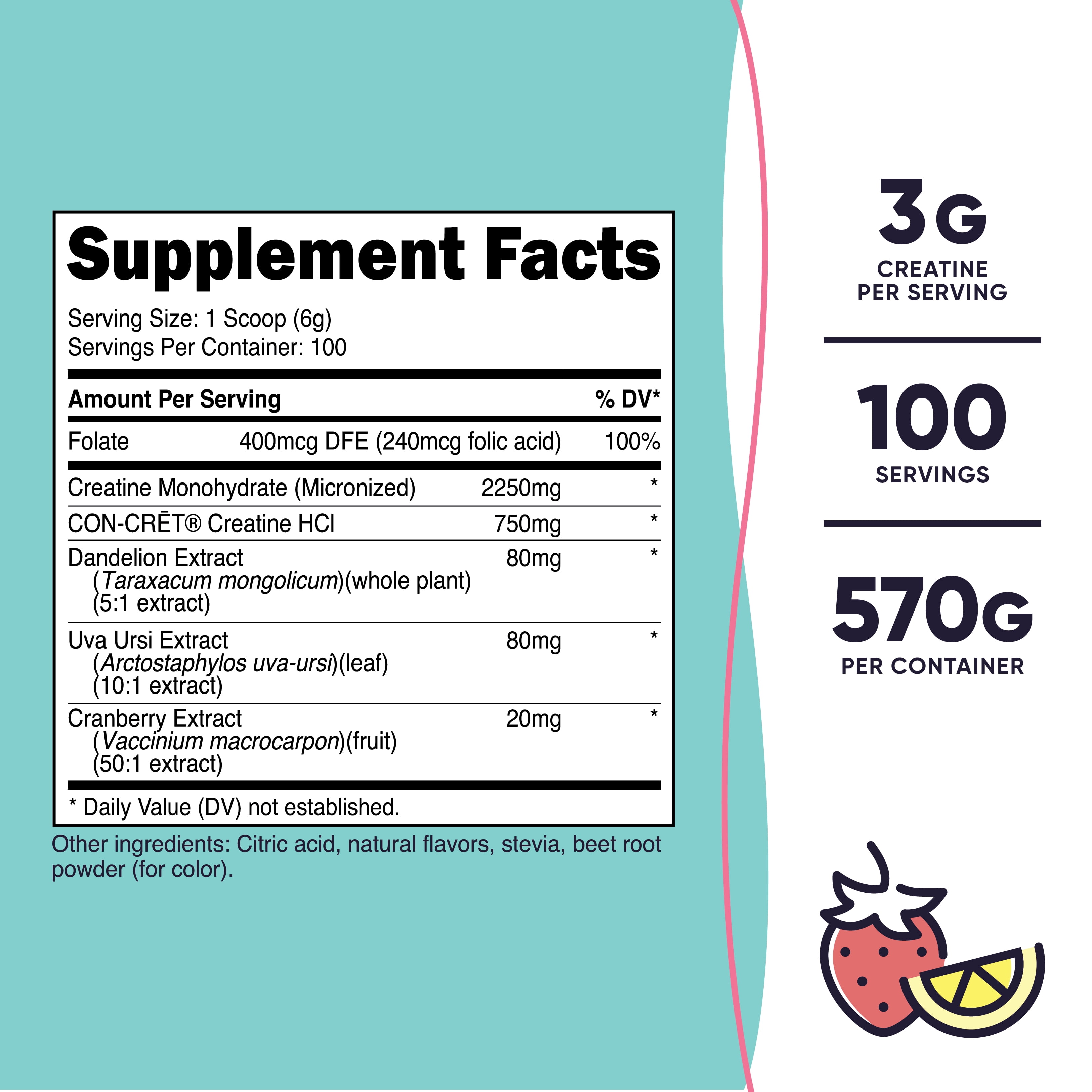 Nutricost Creatine Monohydrate Powder Supplement for Women Strawberry Lemonade, 100 Servings