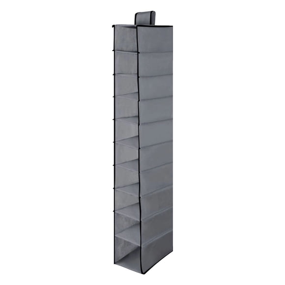 10 Layer Hanging Shoe Storage Bag, Heavy Duty Cloth Organizer for Shoes Clothes Toys, Space Saving Wardrobe Storage with Steel Frame for Bedroom Closet Dorm, Gray