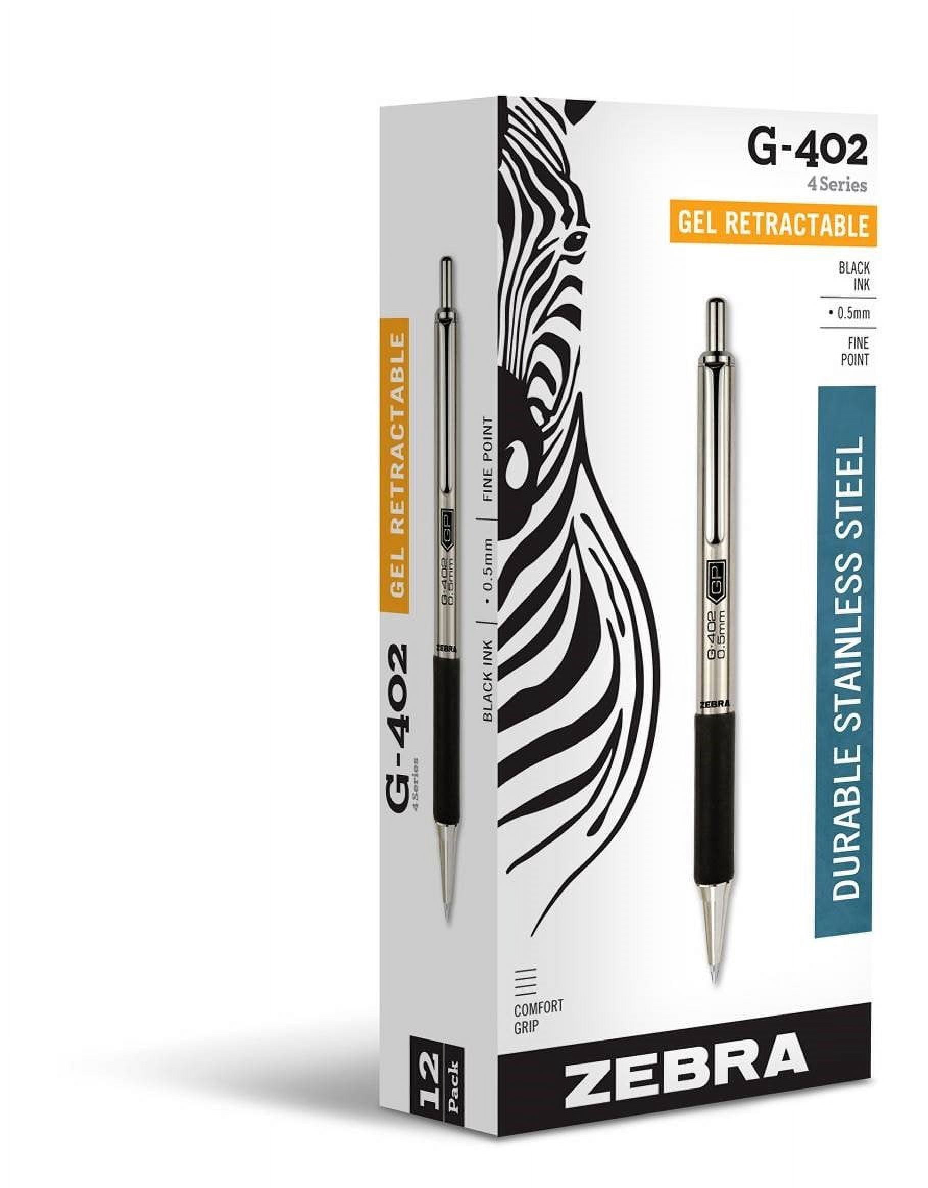 Zebra G-402 Stainless Steel Retractable Gel Pen, Fine Point, 0.5mm
