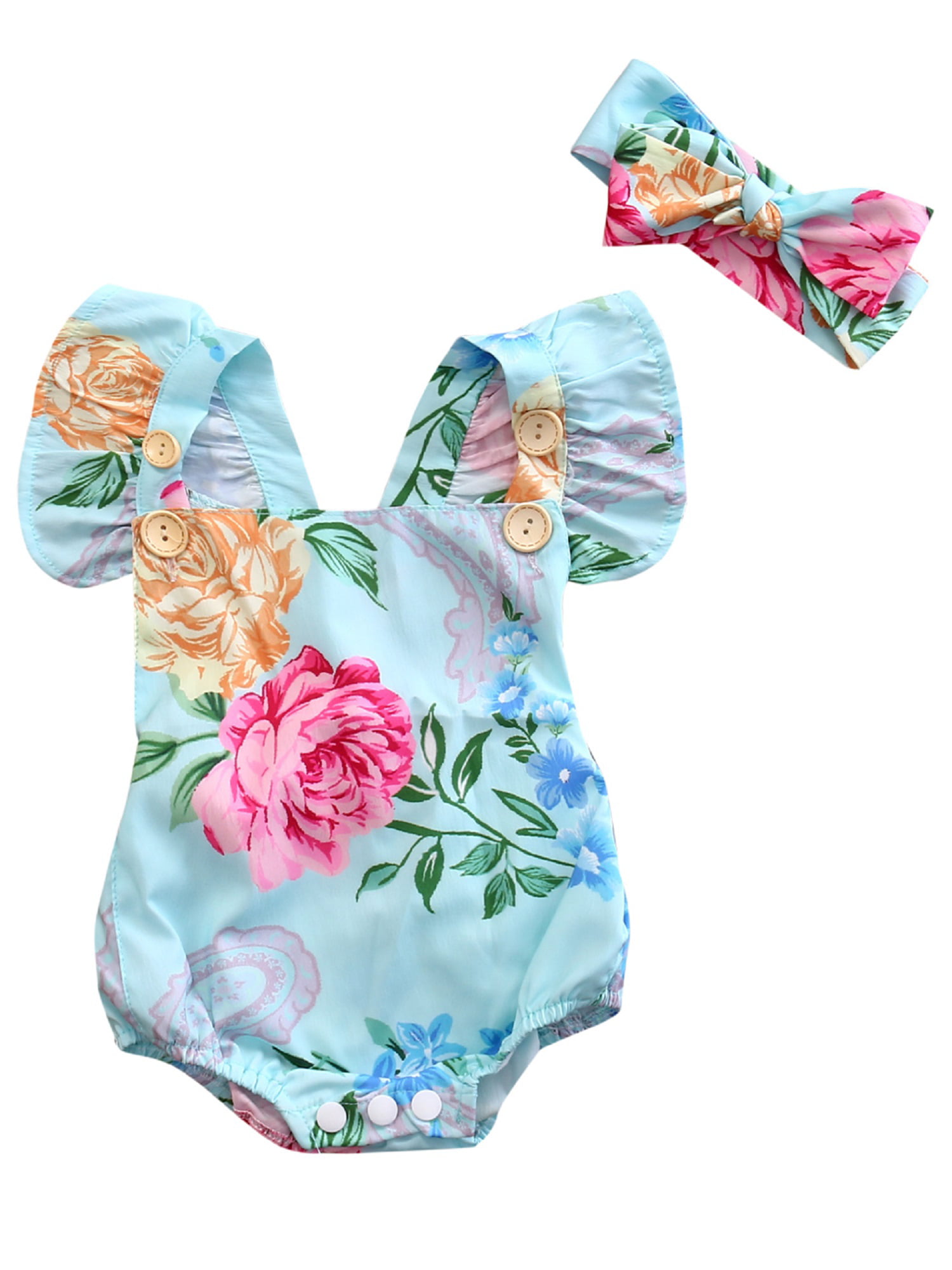 Babywow Infant Baby Girls Ruffled Cap Sleeves Floral Romper Summer Baby Girls Clothes Bodysuit Onesie Jumpsuit