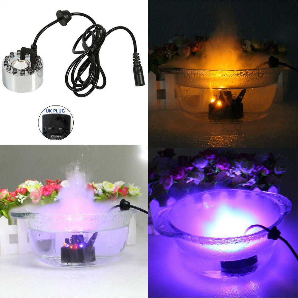 12 LED Ultrasonic Mist Maker Pond Atomizer Air Humidifier Fogger Water Fountain 