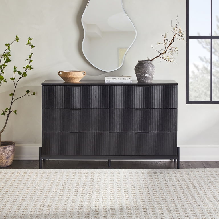 mid century dresser black Walker Edison Mid-Century 6-Drawer with Reeded Drawer Fronts, Photographer San Jose | DARK-ROMANCE this storage chest will Color:Black/Sand Gingham