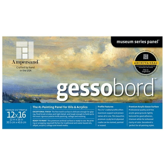 Ampersand Gessobord - 12" x 16", 1-1/2" Cradled