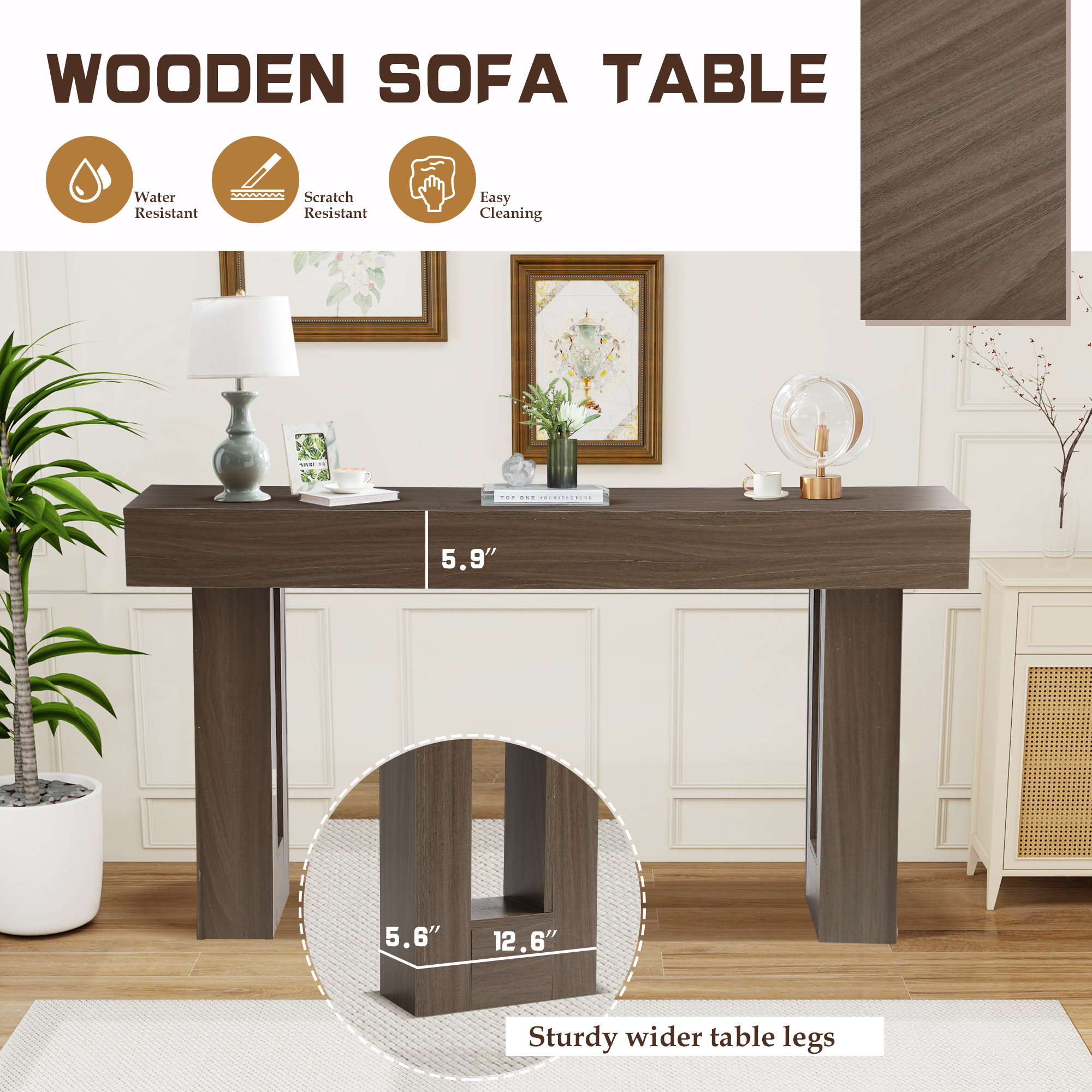 Magic Union 63" Long Console Table for Entryway, Wood Rectangular Sofa Table Behind Couch with 2-tier Open Storage and Weighted Base, Foyer Accent Tables for Entryway, Hallway, Living Room