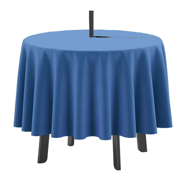 Vargottam Indoor/Outdoor Round Tablecloth 58 Inch Round Tablecloth with Umbrella , Waterproof Zippered Patio Table Cloths, Spring/Summer Table Covers for Circular Table/BBQs/Picnic-Medium Blue
