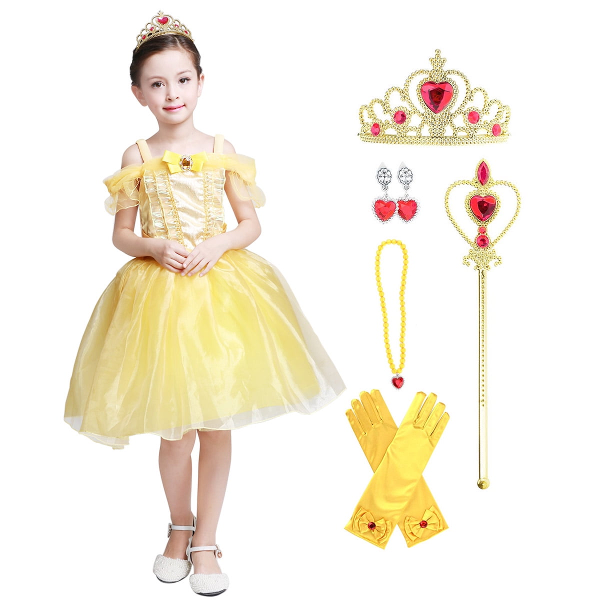 Girls Deluxe Belle Princess Costume Beauty and The Beast Dress Up Carnival Party