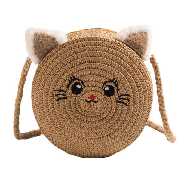 Paja Playa Bolsas Lindo Gato Casual Portátil Hecho A Mano para Viajes