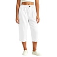 thumbnail image 6 of Vivianyo HD Women's Pleated Waist Summer Loose Casual Capri Pants, Single Button Elastic Waistband Soft Cropped Fall Trousers with Side Pocket for Women, Women's White, Sizes S-3XL, 6 of 6