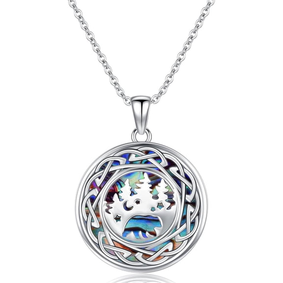Dorunmo Mama Bear Necklace with Celtic Knot 925 Pure Silver Bear and Forest Pendant Necklace for Women Jewelry Gift for Forest Protector Her Birthday Gift