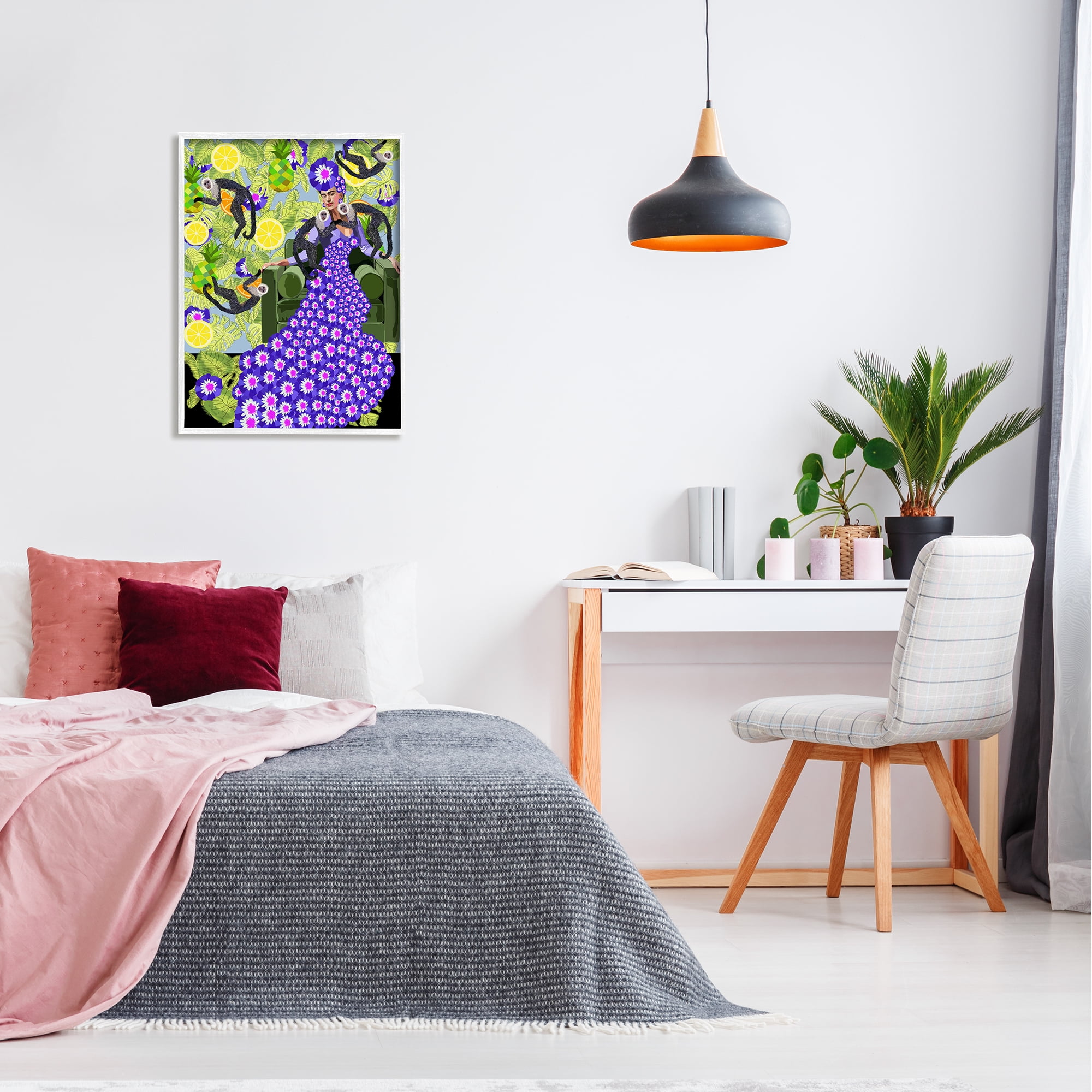 Stupell Industries Abstract Dress Frida Fashion Flower Pattern Botanical Monkeys , 24 x 30, Design by Lynnda Rakos