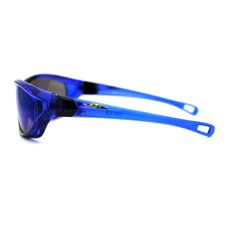 Blue and Black Sporty Oval Sunglasses Xloop Classic 90s Oval Wrap Around Plastic Sport Sunglasses  main image 2