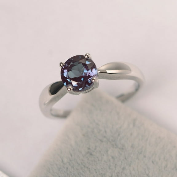Color changing alexandrite ring June birthstone sterling silver solitaire engagement ring for women