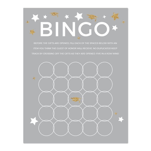 Koyal Wholesale Gray Paper Graduation Bingo Game Cards, Gold Glitter, 20-Pack