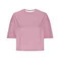 thumbnail image 5 of Tungbrin Women's Summer Crop Tops Half Sleeve Drop Shoulder Round Neck T-Shirts Solid Color Loose Comfy Casual Blouse, 5 of 7