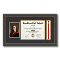 ArtToFrames 8x10 inch Diploma Frame with 4" x 6" Image Opening and 1.5x8 inch Tassel Opening - Framed in Grey and Black Frame with Black and Gold Mats, Comes with Regular Plexi Glass (D-IT-4448-8x10)