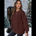 thumbnail image 4 of Sudadera de Gran Tamaño para Mujer, Cuello Redondo, Larga, Jersey de , Ropa de Moda de Otoño con Bolsillo Marrón Oscuro M, 4 of 6