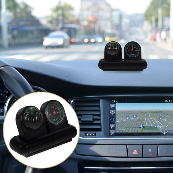 HONMEET Car Compass and Thermometer Black Plastic 1Pack 3.5x1.9x1.2in