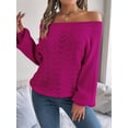 thumbnail image 6 of Crochet Tops for Women Off the Shoulder Sweaters Summer Long Sleeve Hollow Out Knit Beach Clothes Rose Red M, 6 of 9