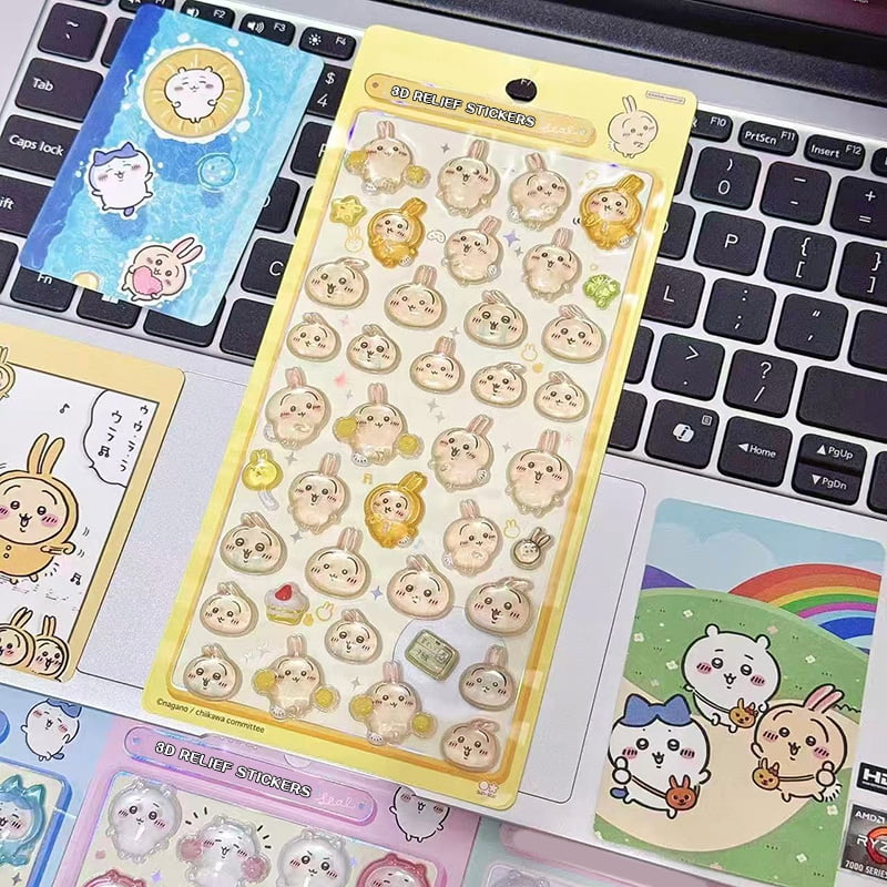 Chiikawa Cartoon 3D Sticker DIY Laptop Scrapbook Decal Aesthetic Crystal Stickers Kawaii Solid Decorative Sticker ちいかわ ボンボンシール