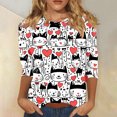 thumbnail image 2 of Women's Valentine's Day Shirts Loose 3/4 Sleeve Heart Print T-Shirt Loose Blouses Crew Neck Three-quarter Sleeve Pullover Top, 2 of 5