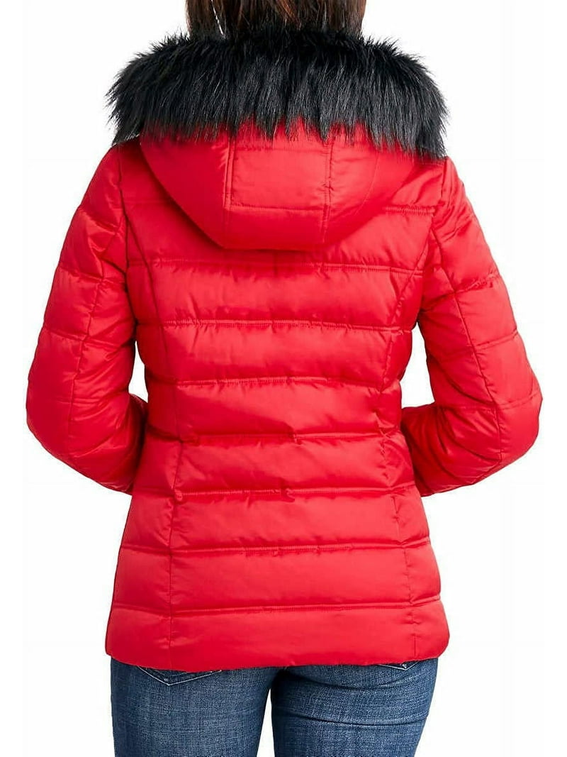 Nautica Womens Faux Fur Trim Hooded Midweight Puffer Jacket Small
