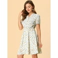 thumbnail image 4 of Vestido Con Botones Y Cuello En V Con Estampado Floral Y Volantes Para Mujer Blanco M, 4 of 6