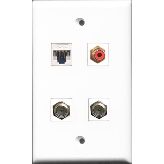 RiteAV 1 Port RCA Red 2 Port Coax Cable TV- F-Type and 1 Port Cat5e Ethernet White Wall Plate