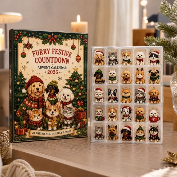 Clearance! 2026 Pet Advent Calendar, 24 Days Acrylic Cat & Dog Ornaments, Furry Festive Christmas Countdown Tree Decor, Cute Gift for Pet Lovers