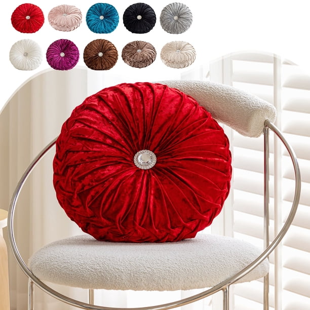 Cojín redondo de terciopelo para el suelo (1 unidad), cojín para sofá de 35 x 35 cm, soporte de futón de nailon y elastano para cama, sillón o asiento junto a la ventana (beige).