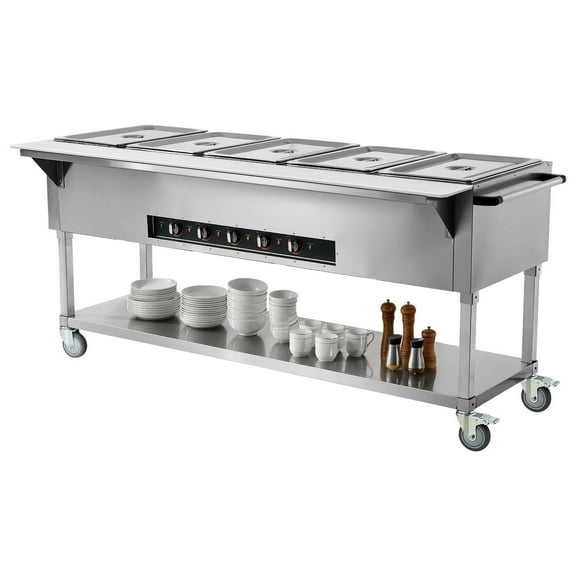 KFFKFF 5-Pan Commercial Food Warmer 5 x 20.6QT Electric Steam Table 3750W 4 Wheel