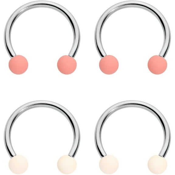 Body Candy 4Pc 16G Steel Cream Peach Matte Ball Horseshoe Circular Barbell Cartilage Septum Ring Set 3/8"