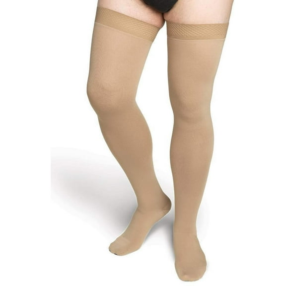 Sigvaris Specialty 552 Secure Men's 20-30 Closed Toe Thigh High Compresson Stockings w/Silicone Band Beige G4 Long Full