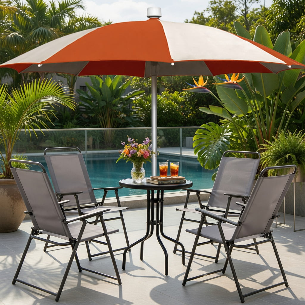 Hommoo 2-Pack Foldable Outdoor Sling Chairs with Armrests & Heavy-Duty Steel Frame, Easy-Store Patio Seating, Gray
