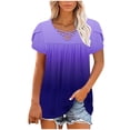 thumbnail image 5 of XYAIXT Women Summer Tops Gradient Color Pleated Fashion Casual Blouses Petal Sleeve T-shirt V Neck Crisscross Strap Tee, 5 of 6