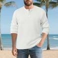thumbnail image 4 of Men's Henley Shirts Long Sleeve Waffle Casual Pullover T-Shirts Basic Textured 1/4 Button Lightweight Shirts Top (XL, White), 4 of 8