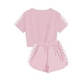 thumbnail image 5 of THDHVS Girls Casual Outfits,Summer Outfits Sets for Kids,Toddler Girls Summer Outfits Ruffle Short Sleeve T-Shirts Tops Floral Shorts 2Pcs Clothes Set Pink 5-6 Years, 5 of 8