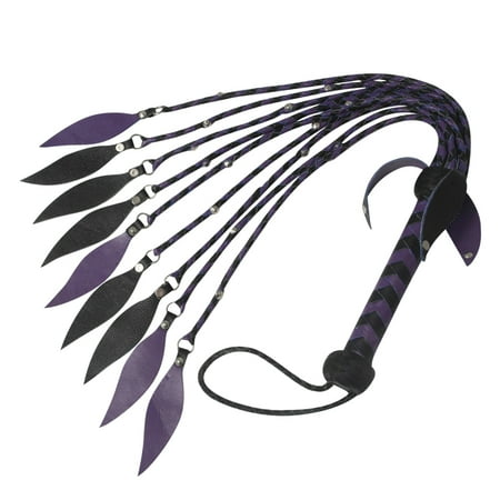 Genuine Real Leather Flogger Steel Studded Purple & Black whip 09 Tails