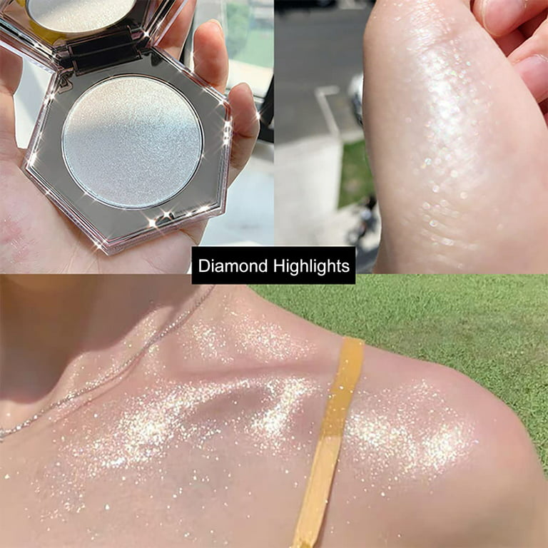 Pearl White Shimmer Glitter Highlighter Highlight Makeup Contour Powder, Glitter Sparkles Highlighter Face Illuminator Highlighter, Highlighter+Makeup  iluminadores Illuminator Make Up (Shiny Silver)