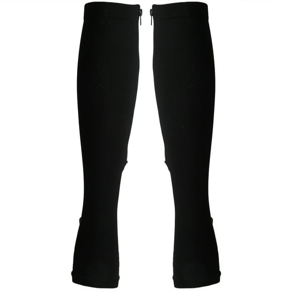 Calcetines de compresión de elasticidad deportiva con forma de vena de tubo medio de 2 piezas con cremallera para adelgazar la pantorrilla (calcetines con cremallera (parte inferior de cobre negro) L/XL) YUNYI BRAND Deportes