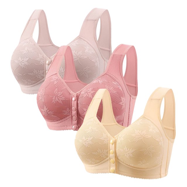 2DXuixsh 3Pcs Women's Bras Set Full Coverage Wireless Bras Plus Size Lifting Lace Bra Front Side Without Steel Ring Movement Seamless Gathering Adjustment Sleep Bras Pink Size 44